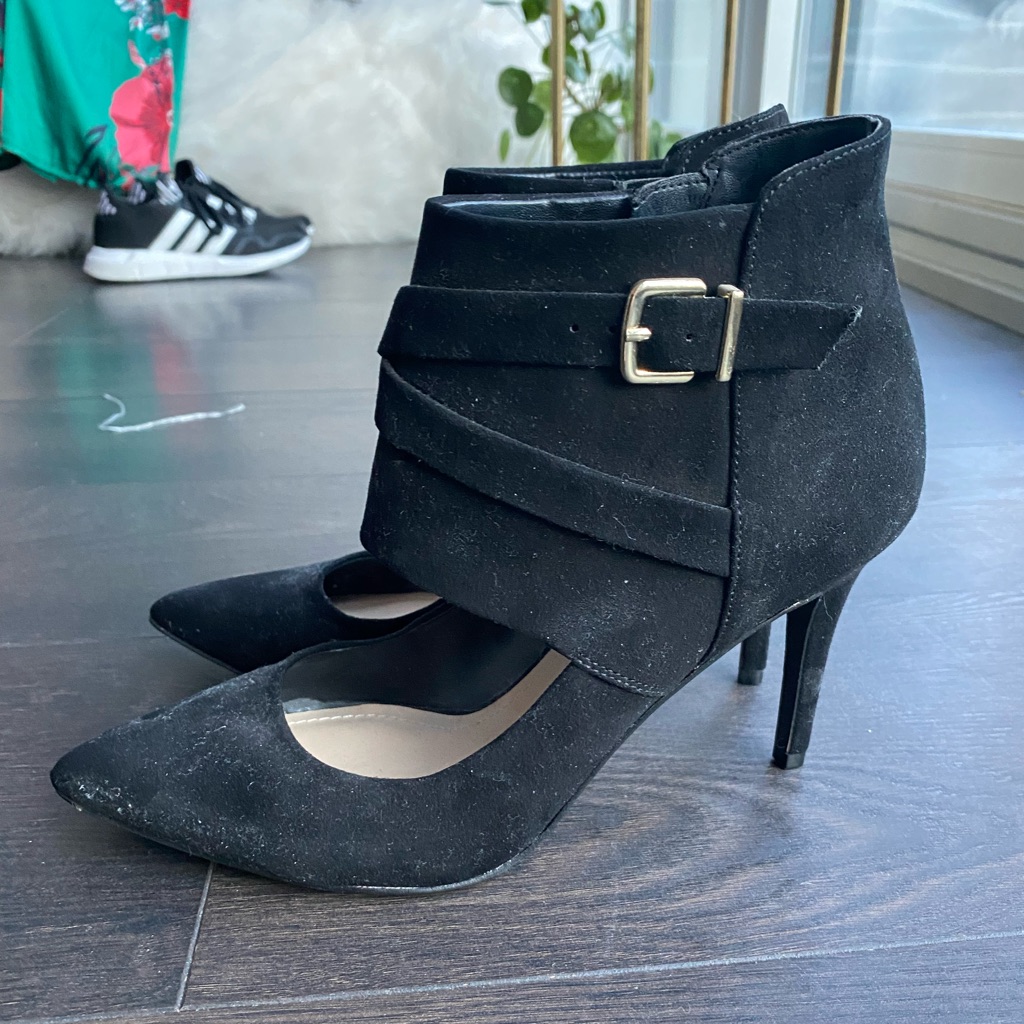 Black Suede Bcbgeneration Heel Boot With Buckle